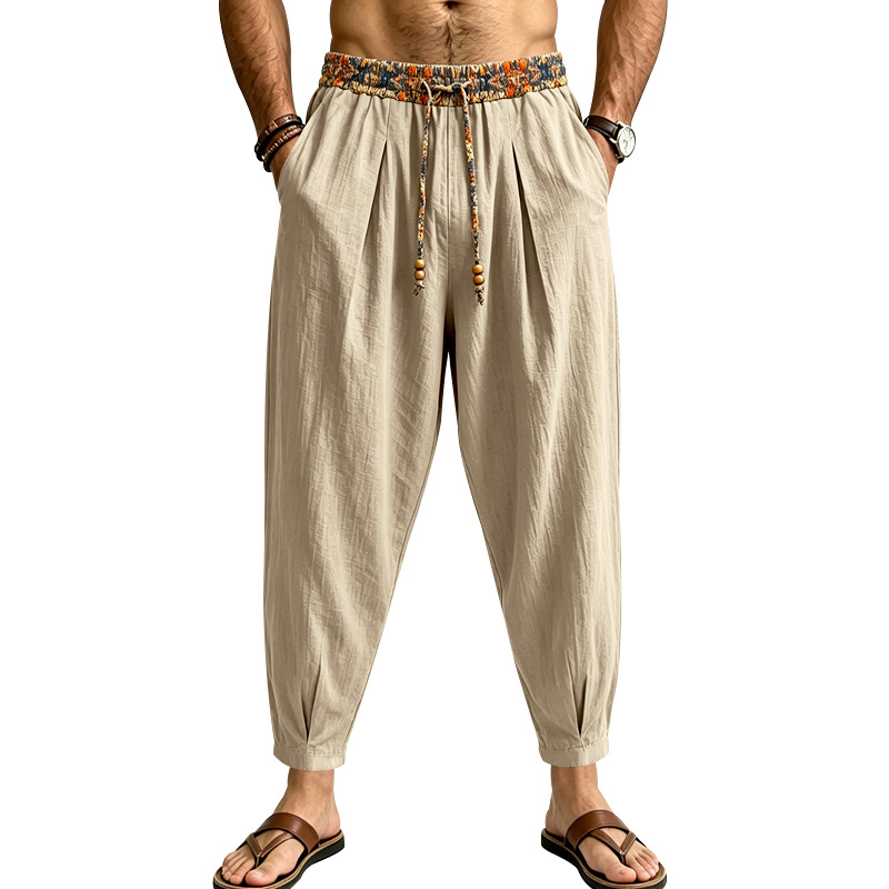 Men Shoes Joggers - Мужские льняные брюки в богемном стиле