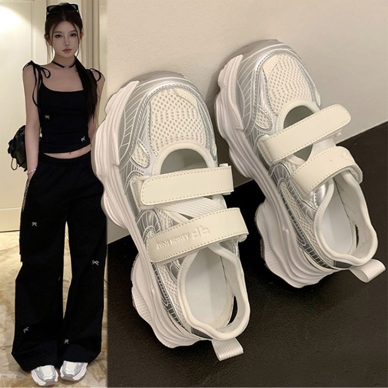 Velcro Strap Sandal - Металлические серебристые сандалии на платформе с