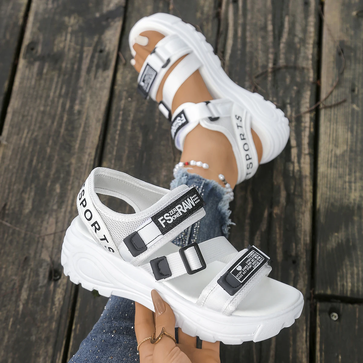 Женские сандалии на танкетке,  – обзор и цена Velcro Strap Sandal