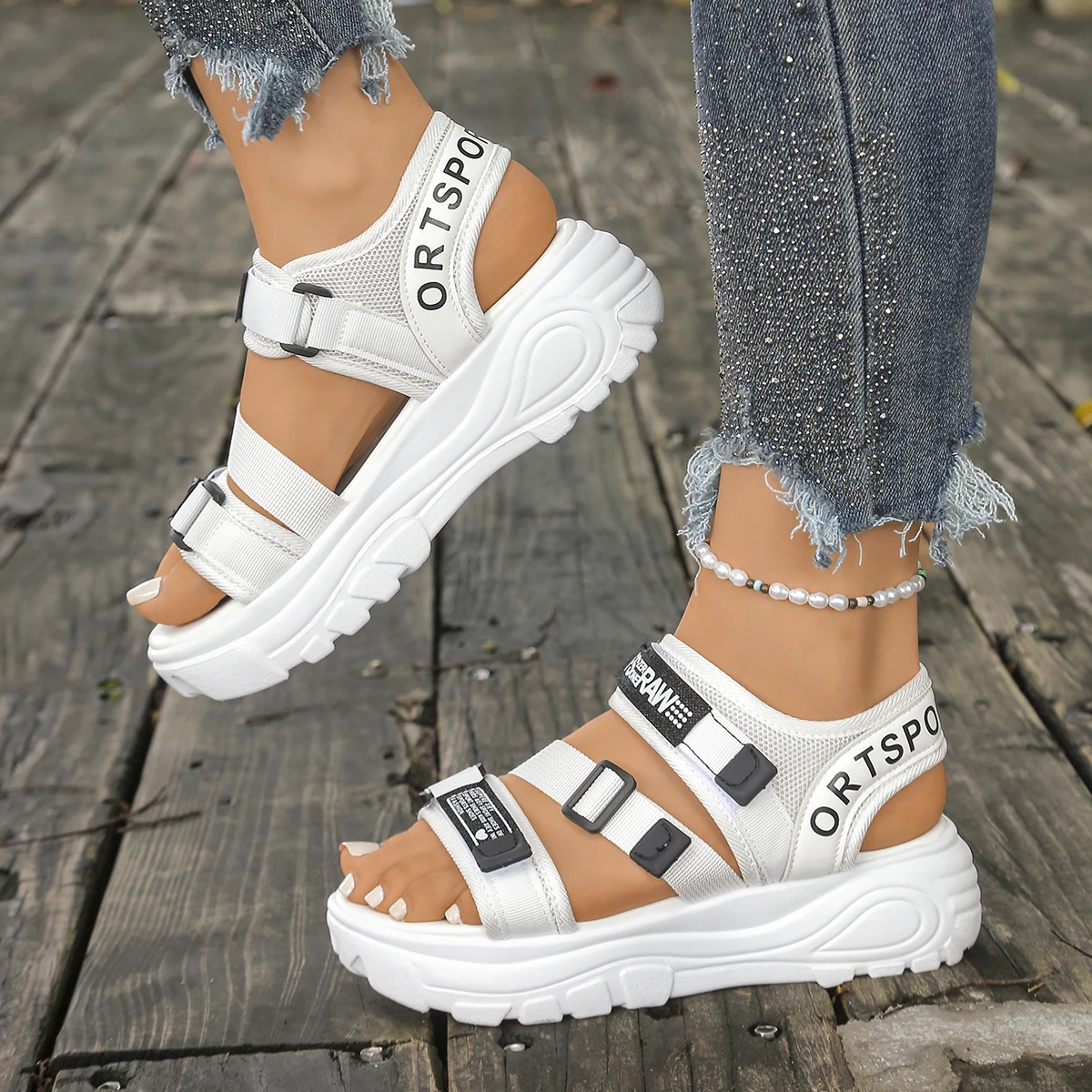 Женские сандалии на танкетке,  – обзор и цена Velcro Strap Sandal